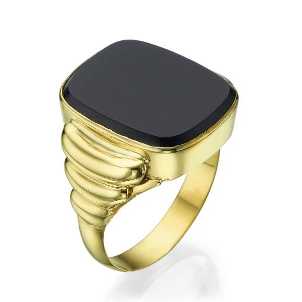 טבעת אוניקס זהב צהוב